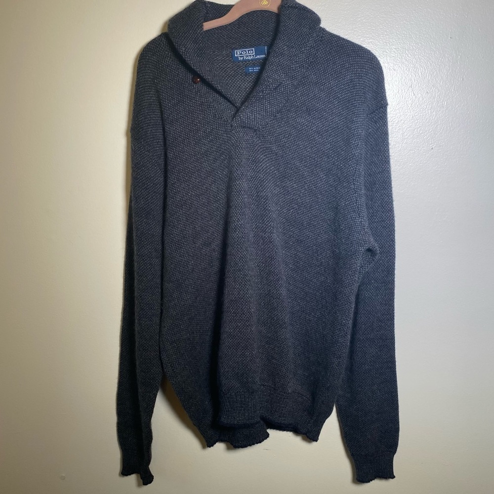 Polo Ralph Lauren  50% Alpaca and 50% Wool Navy Blue and Gray sweater Size XL